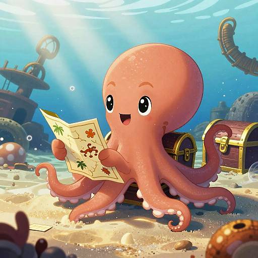 Cheerful Cartoon Octopus Treasure Hunt