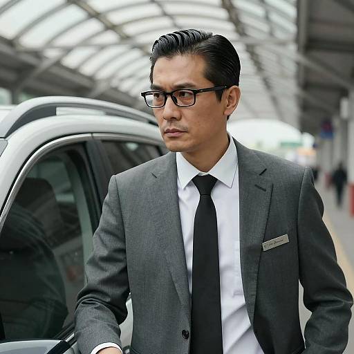 Slicked-Back Male by Train Window