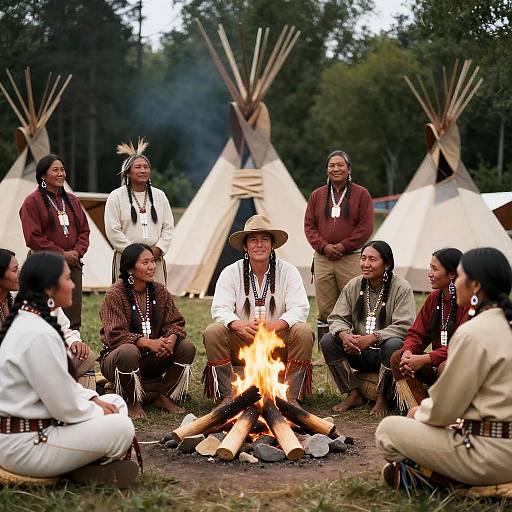 Native American Camp with Diverse Gatherings
