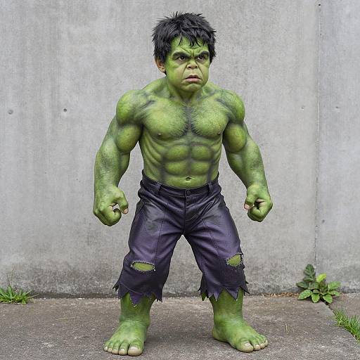 Child in Hulk Costume Standing Outdoors