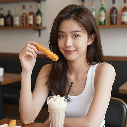 Charming Cafe Moment with Asian Woman