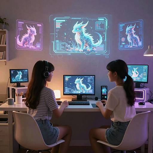 AI Tween Girls in Futuristic Bedroom