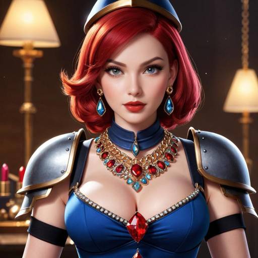 Red-haired Woman in Blue Armor with Jewelry