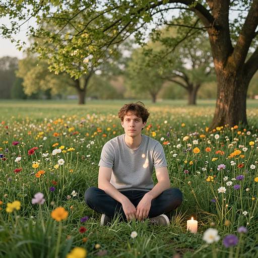 Man in Serene Spring Meadow