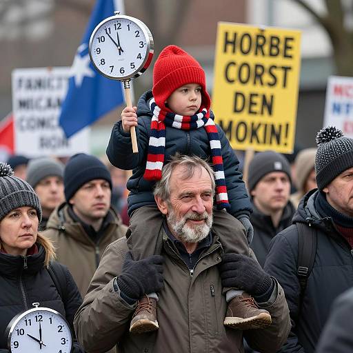 Heartwarming Protest Scene with Generational Unity