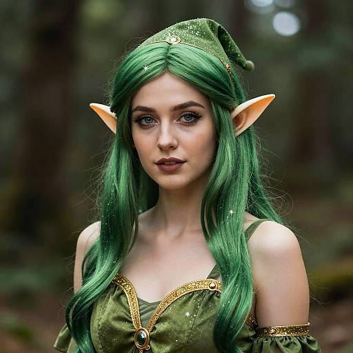 Green Glitter Elf Woman Close-Up