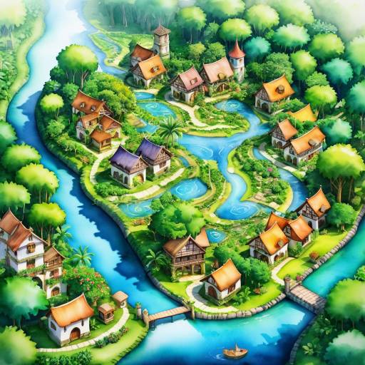 Fantasy Village with River and Houses