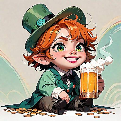 Smiling Gnome Holding Beer Mug with Gold Coins