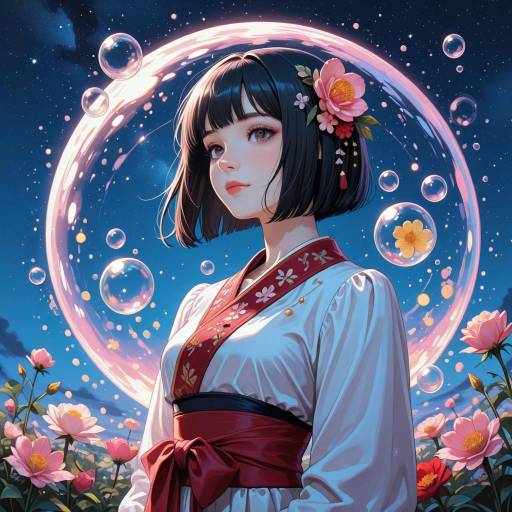 Enchanting Night: Girl with Flowers