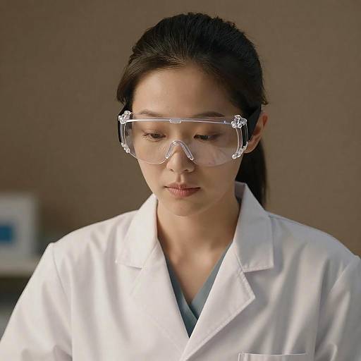 Focused Asian Scientist in Warm Light