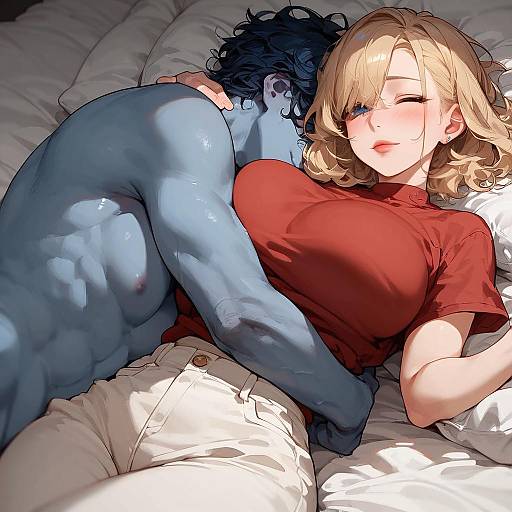 Shy Blue-Skinned Blonde Anime Portrait