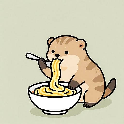 Vintage Cartoon Mongoose Eating Spaghetti