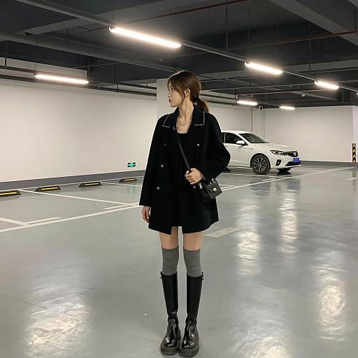 Modern Woman in Empty Parking Garage