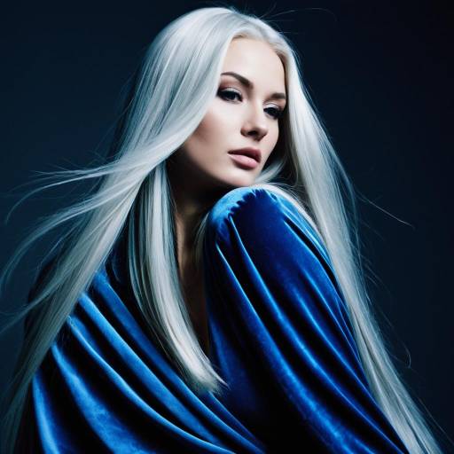 Glamorous Woman with Silver Hair in Blue Velvet