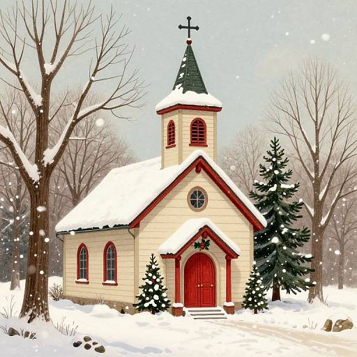 Vintage Christmas Country Church Illustration