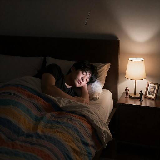 Serene Sleep in Dimly Lit Bedroom