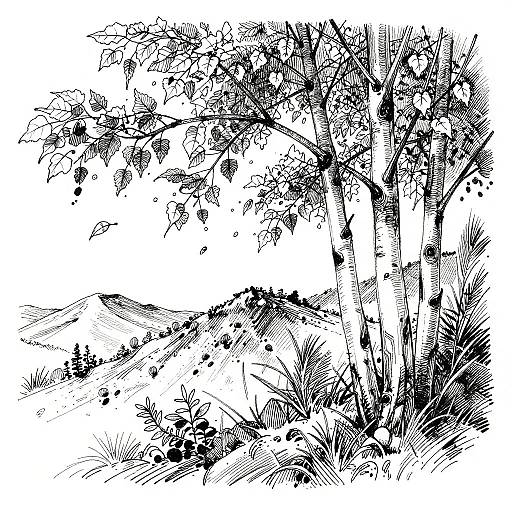 Delicate Black and White Aspen Sketch