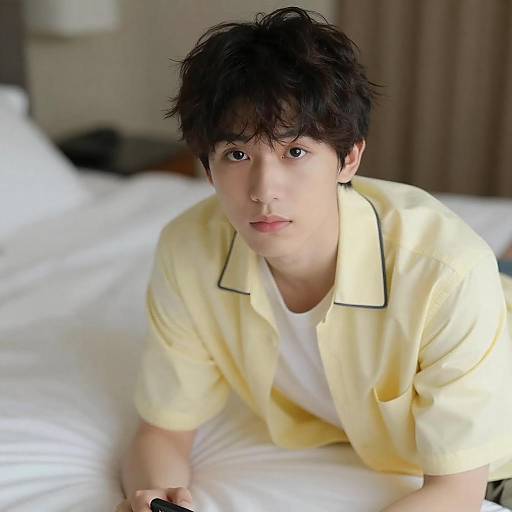 Intense Portrait on White Bed Sheets