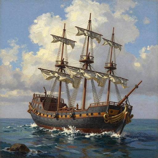 Sunlit Tropical Island with Pirate Barque
