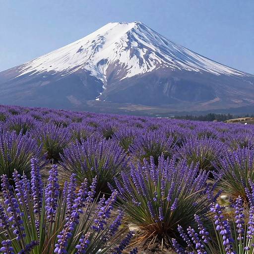 Snow-Capped Mountain with Purple Timothy Grass