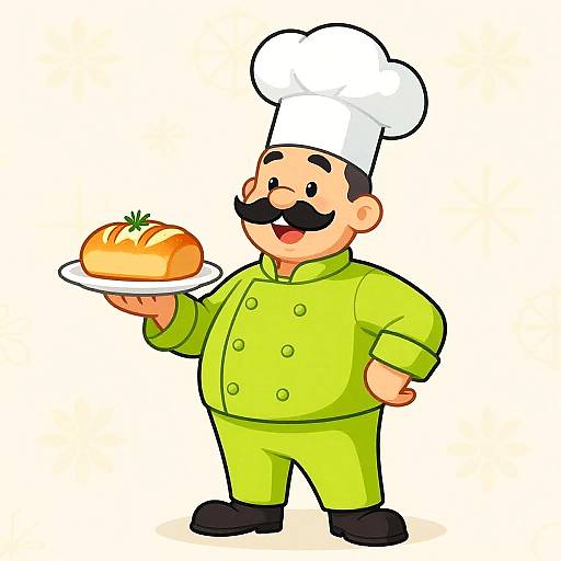 Cheerful Cartoon Chef with Bread