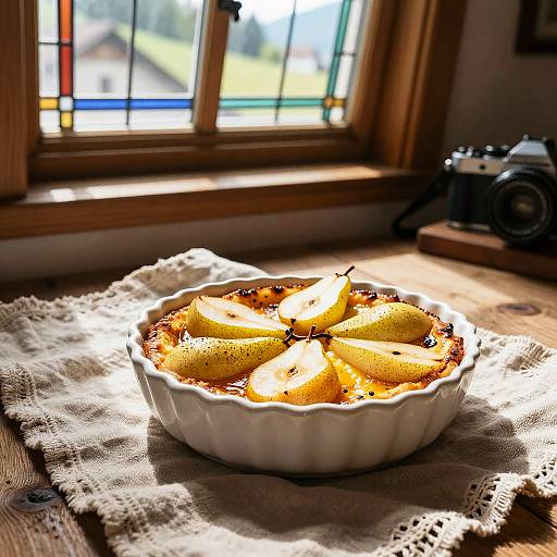 Sunlit Pear Clafoutis in Cozy Bakery