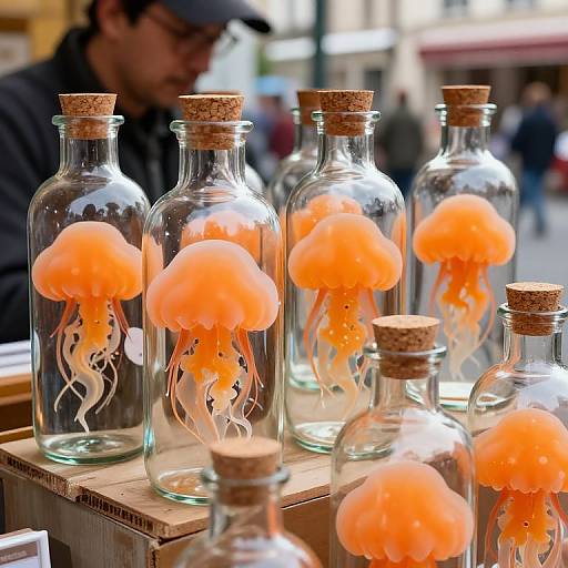 Whimsical Street Vendor with Jellyfish Bottles