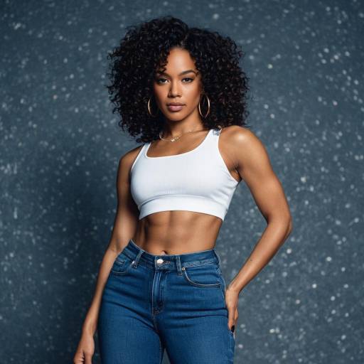 Confident Athletic Woman in Cropped Top and Jeans