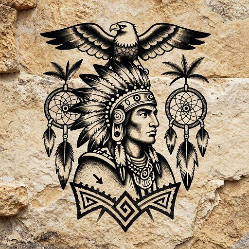 Vintage Native American Ink Illustration