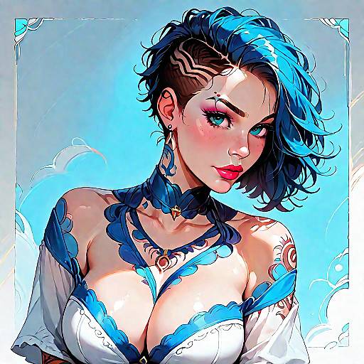 Stylish Woman in Blue Denim Corset Top