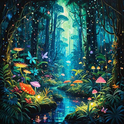 Magical Luminescent Rainforest Painting