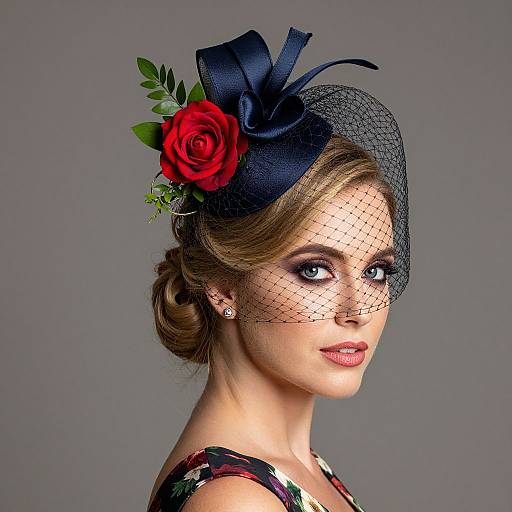 Elegant Blonde Woman with Navy Fascinator