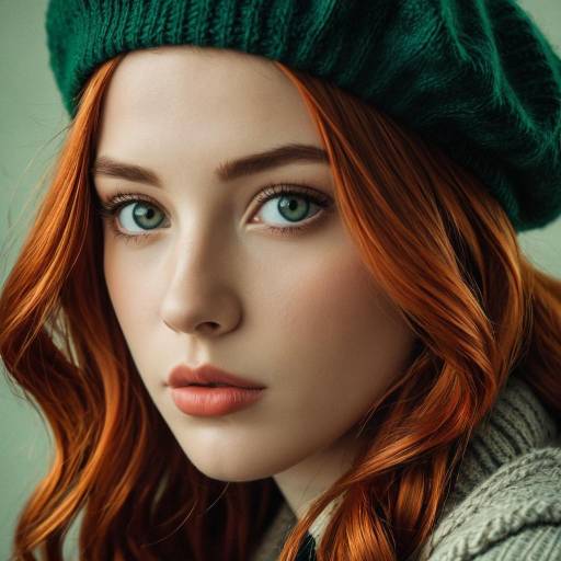 Portrait of Red-haired Woman in Green Beret