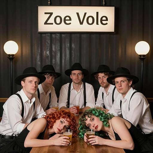 Group of people around table with drinks