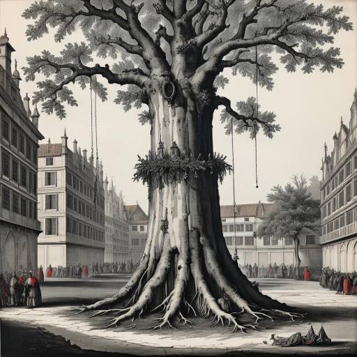 Historic Illustration of Enormous Tree in City Square