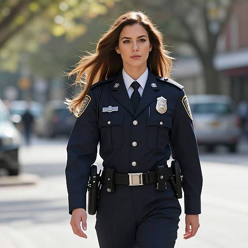Confident Female Police Officer in City Street