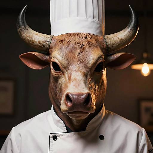 Hyperrealistic Bull Mask Chef Portrait