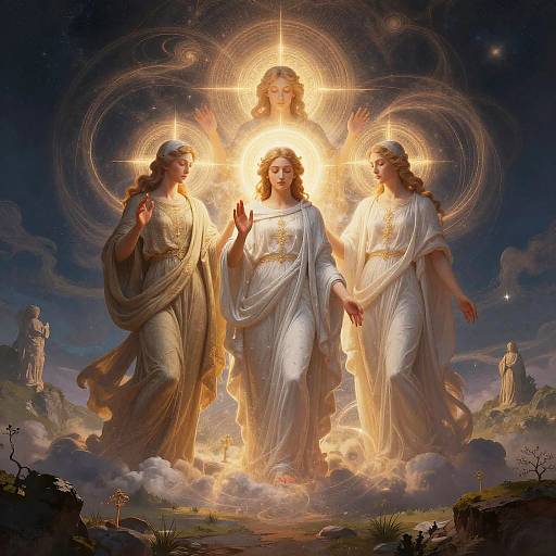 Gnostic Trinity in Surreal Landscape