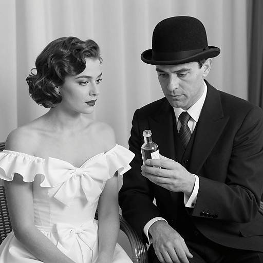 Vintage Couple with Glass Bottle