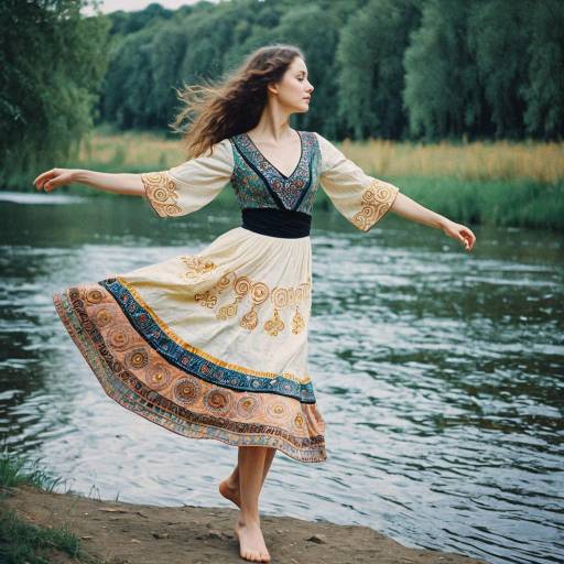 Dancing Woman by River in Klimt Style