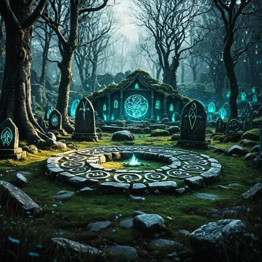 Ancient Stone Circle with Glowing Runes in Enchanted Forest