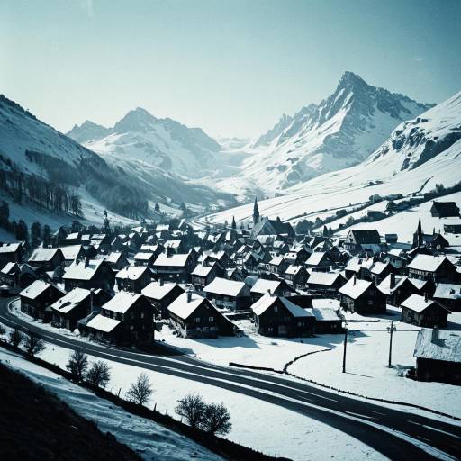 Snow-Covered Village in Mountain Valley