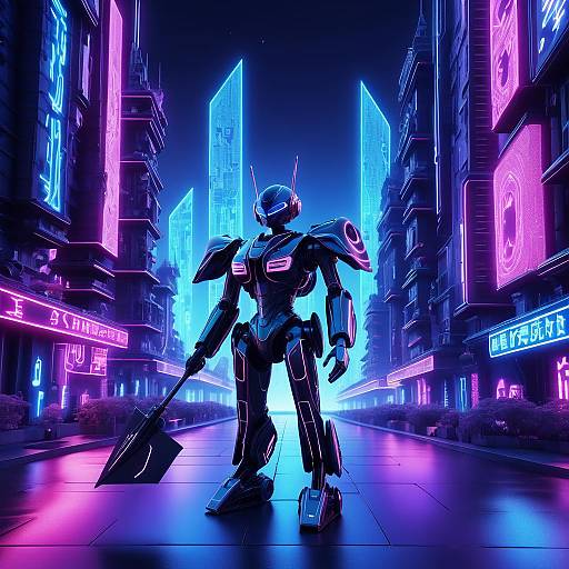 Futuristic Robot in Neon City