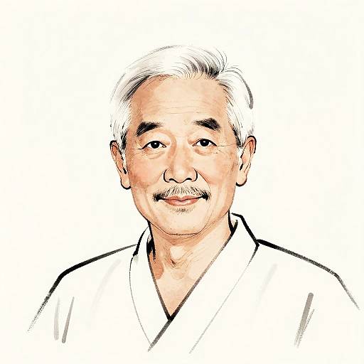 Ink Wash Portrait of Elderly East Asian Man