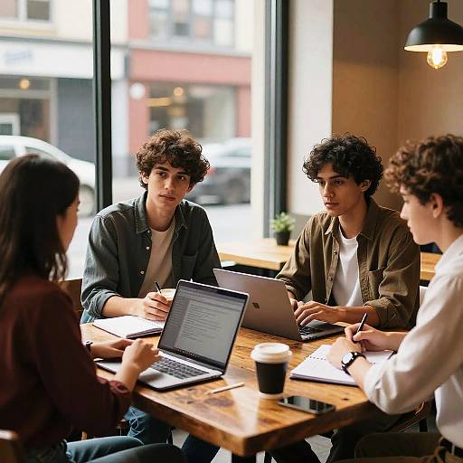 Young Professionals Negotiating in Coffee Shop