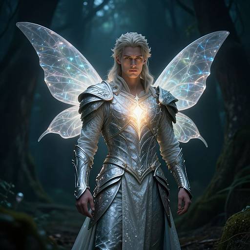 Fantasy Man with Glowing Fairy Wings