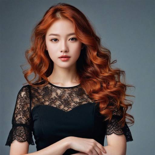 Portrait of Young Asian Woman with Red Curly Hair