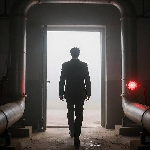 Silhouetted Man in Industrial Doorway