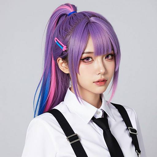 Stylish Woman with Vibrant Purple-Pink Hair