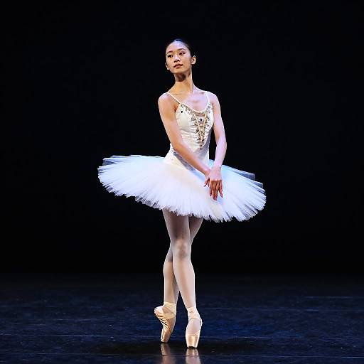 Ballet dancer in white tutu on stage